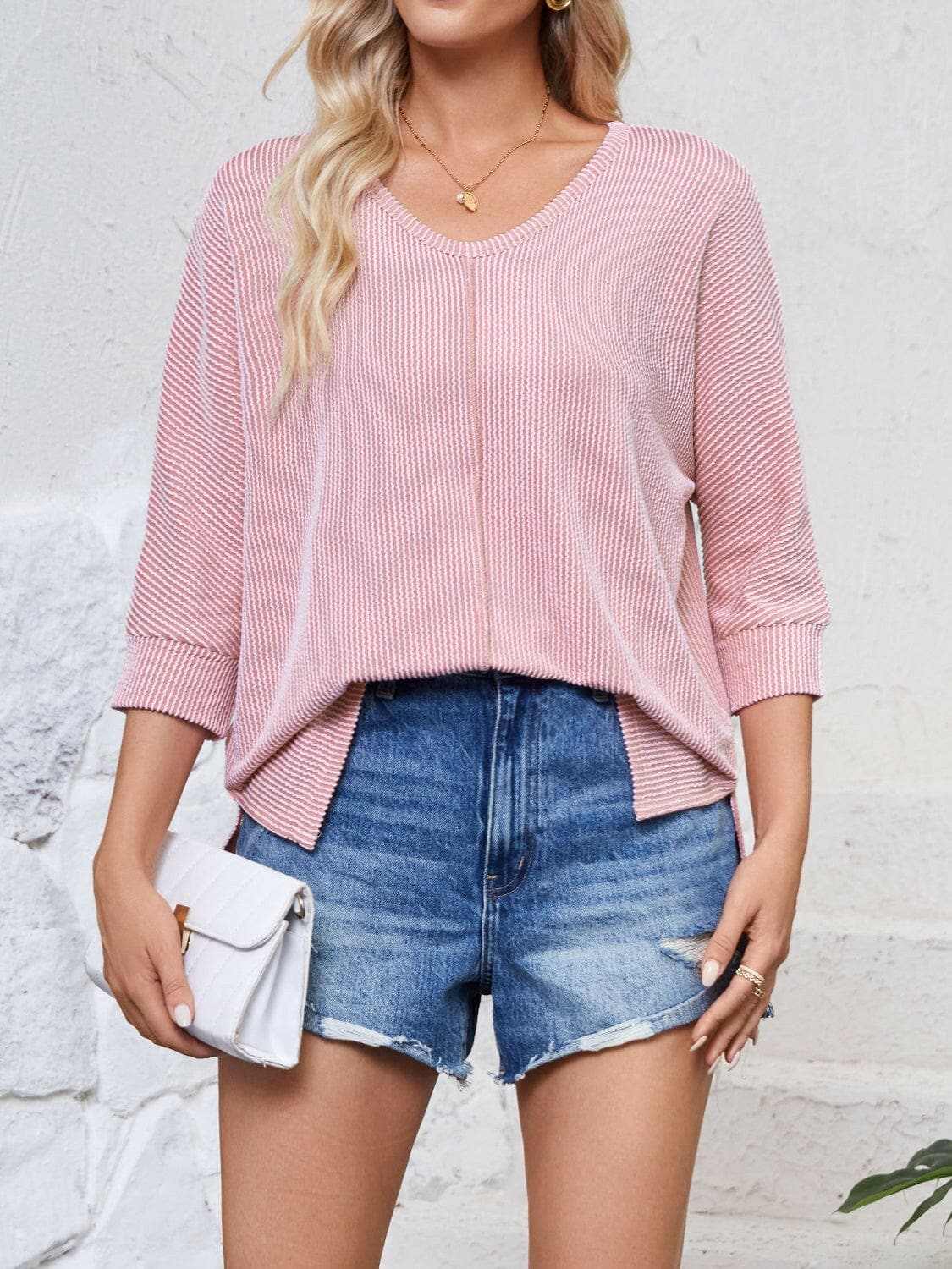 Textured 3/4 sleeve blouse - Love Salve